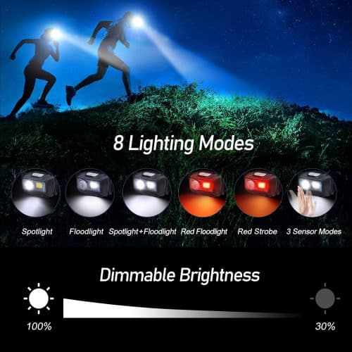 [Lot de 2] Lampes Frontales Rechargeables, 2000LM Super Lumineuses Étanches Léger Torche Frontale LED Puissante avec Voyant Rouge, 8 Modes d'éclairage, Capteur Mouvement,30H d'autonomie