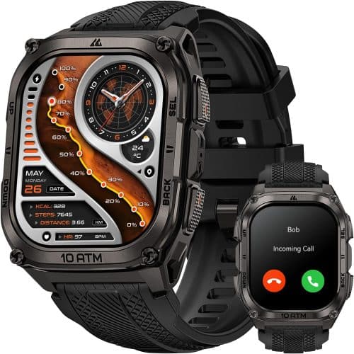 Montre Connectée, Acier Inoxydable, GPS & Cartes Hors Ligne, Étanchéité 45M, Batterie 50 Jours, Surveillance Santé, Appels Bluetooth, Compatible Android & iOS
