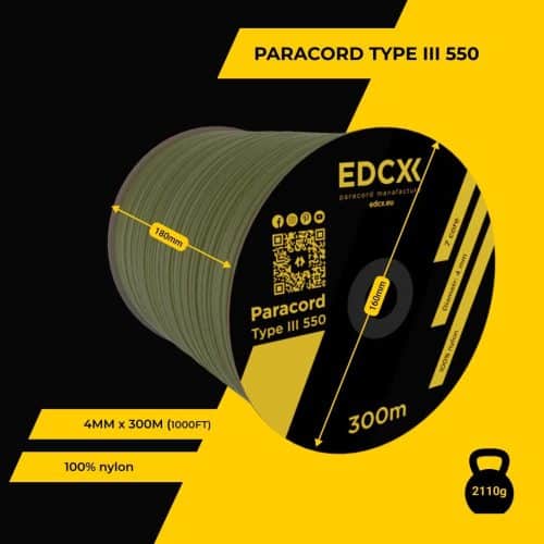 Paracord 4 mm 300 m Idéal pour l'artisanat, Le Camping, la Survie Corde 100% Nylon 4 mm Cordon 550 Type III